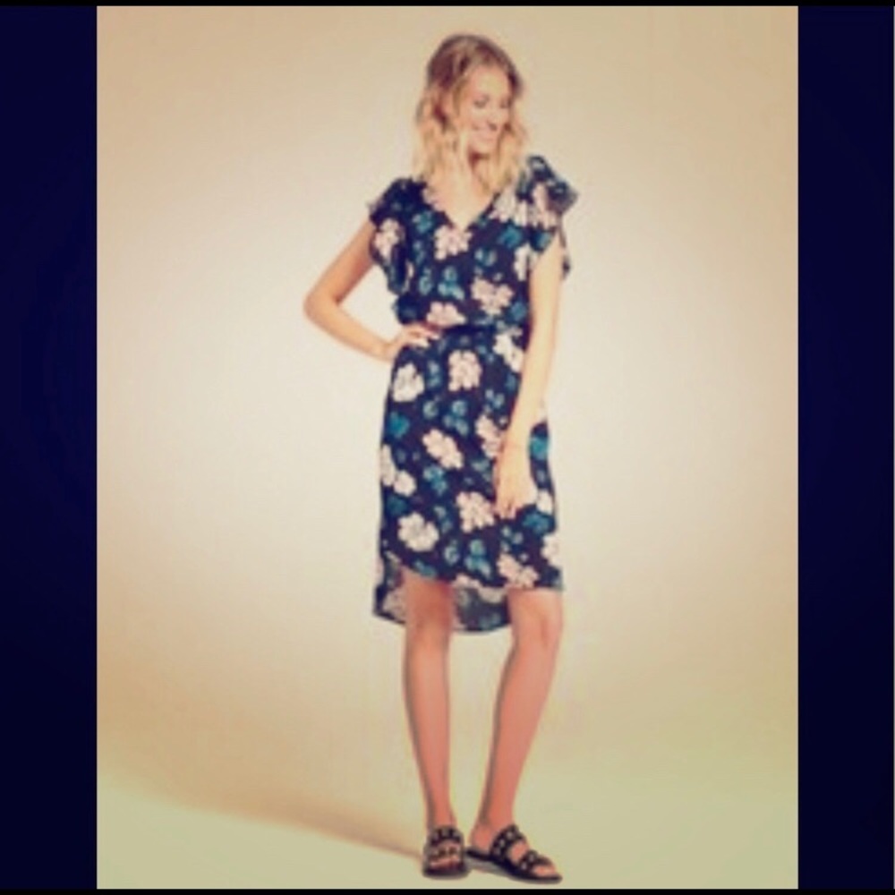 Black floral flutter sleeve dress